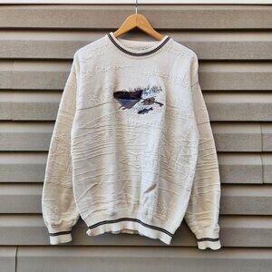 Vintage 90's Fieldmaster Embrioded Nature Fish Boat Sweatshirt Pullover USA Made